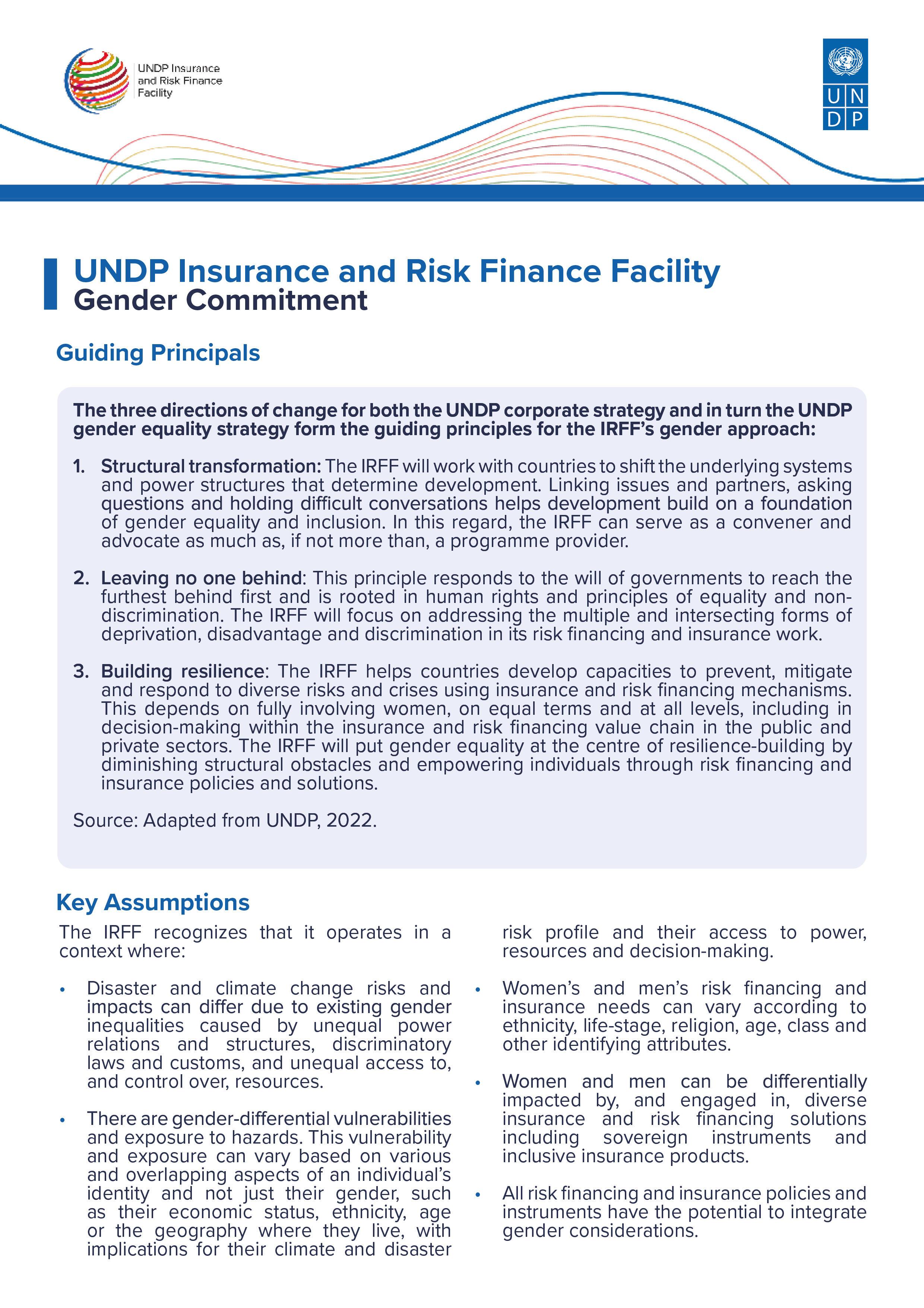 UNDP Insurance and Risk Finance Facility Gender Commitment