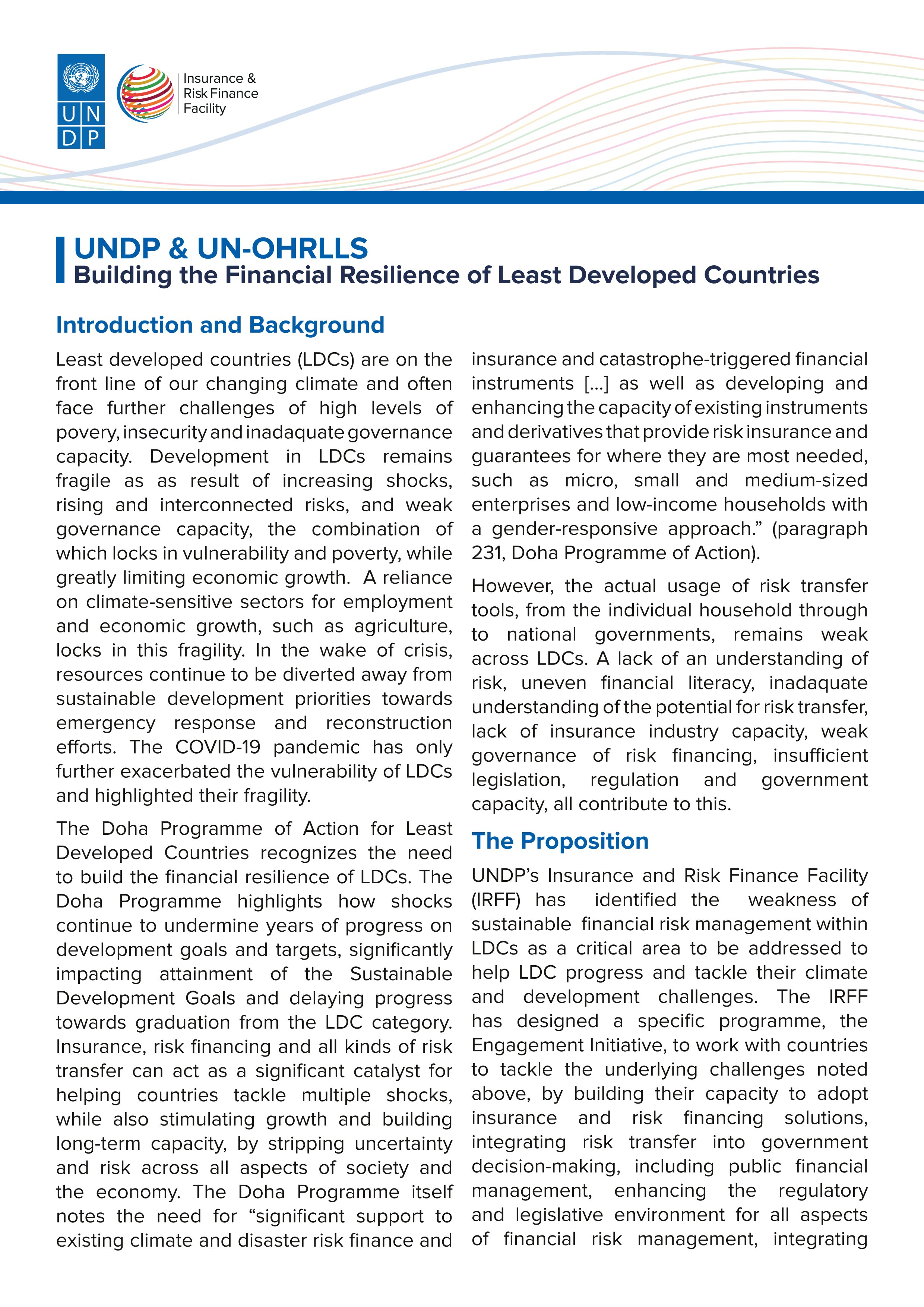 UNDP and UN-OHRLLS building the financial resilience of least developed countries