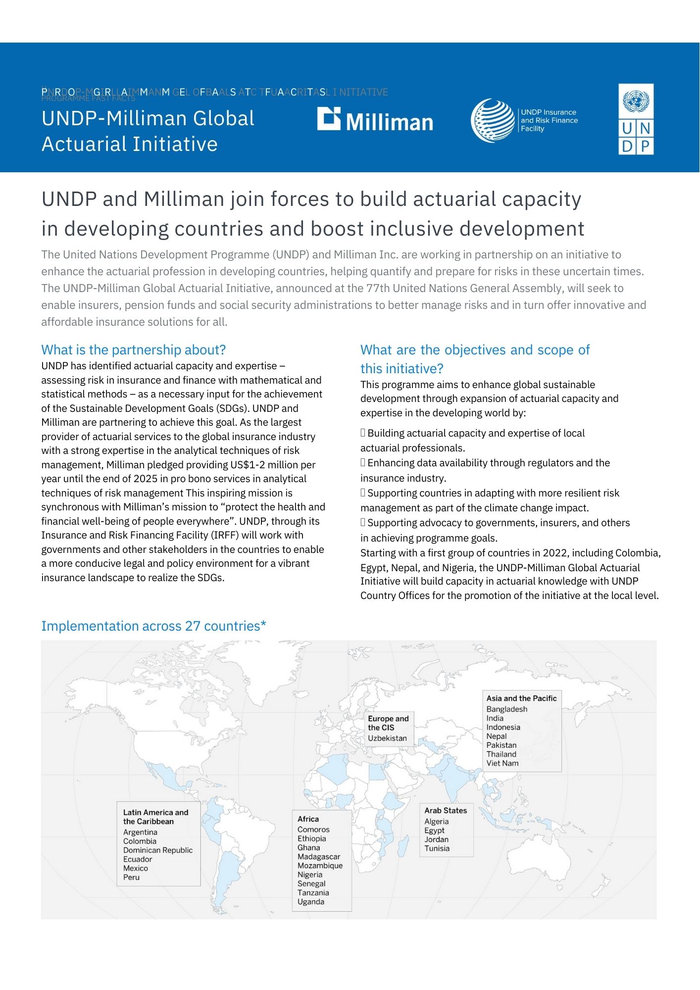 Cover of UNDP-Milliman Global  Actuarial Initiative