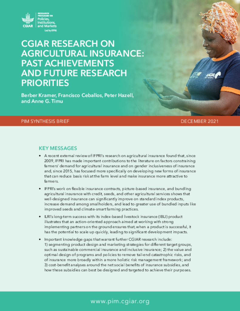 Picture of CGIAR research on agricultural insurance: Past achievements and future research