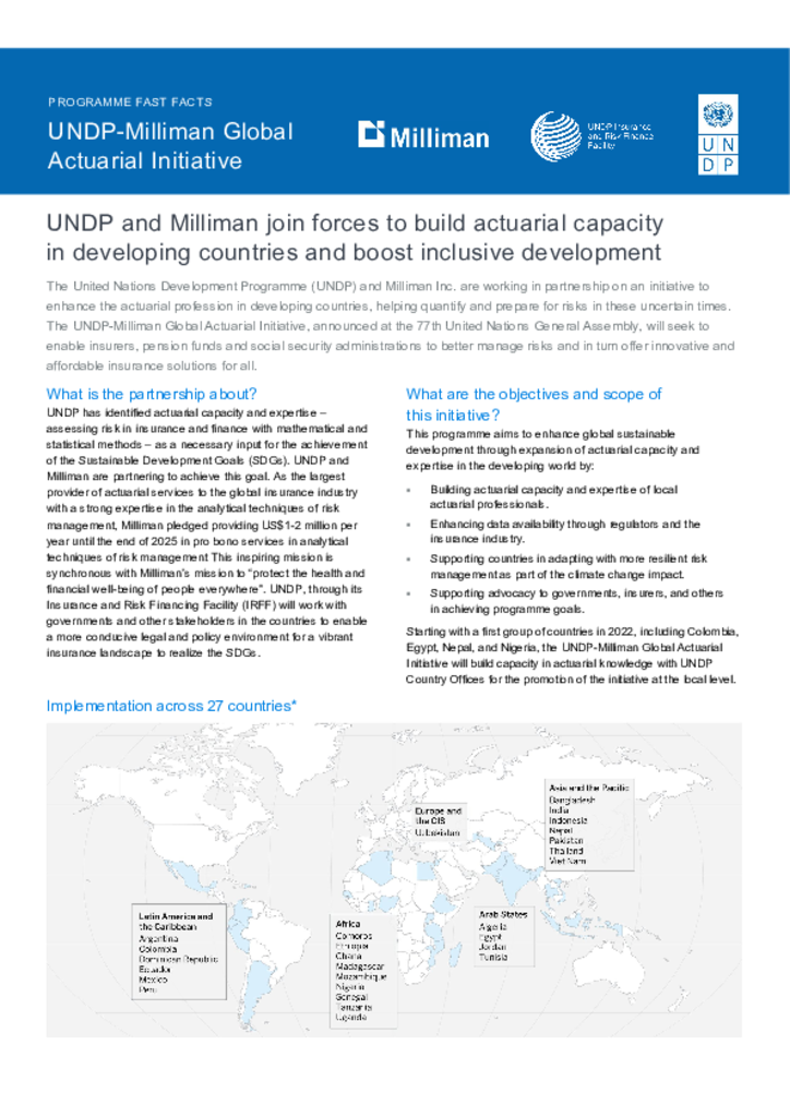 Picture of UNDP-Milliman Global  Actuarial Initiative. Programme Fast Facts