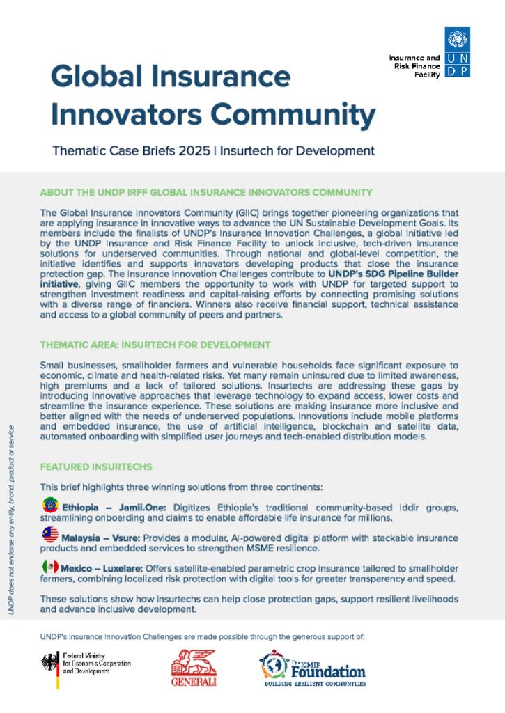 Picture of Global Insurance Innovators Community Case Briefs: Insurtech for Development