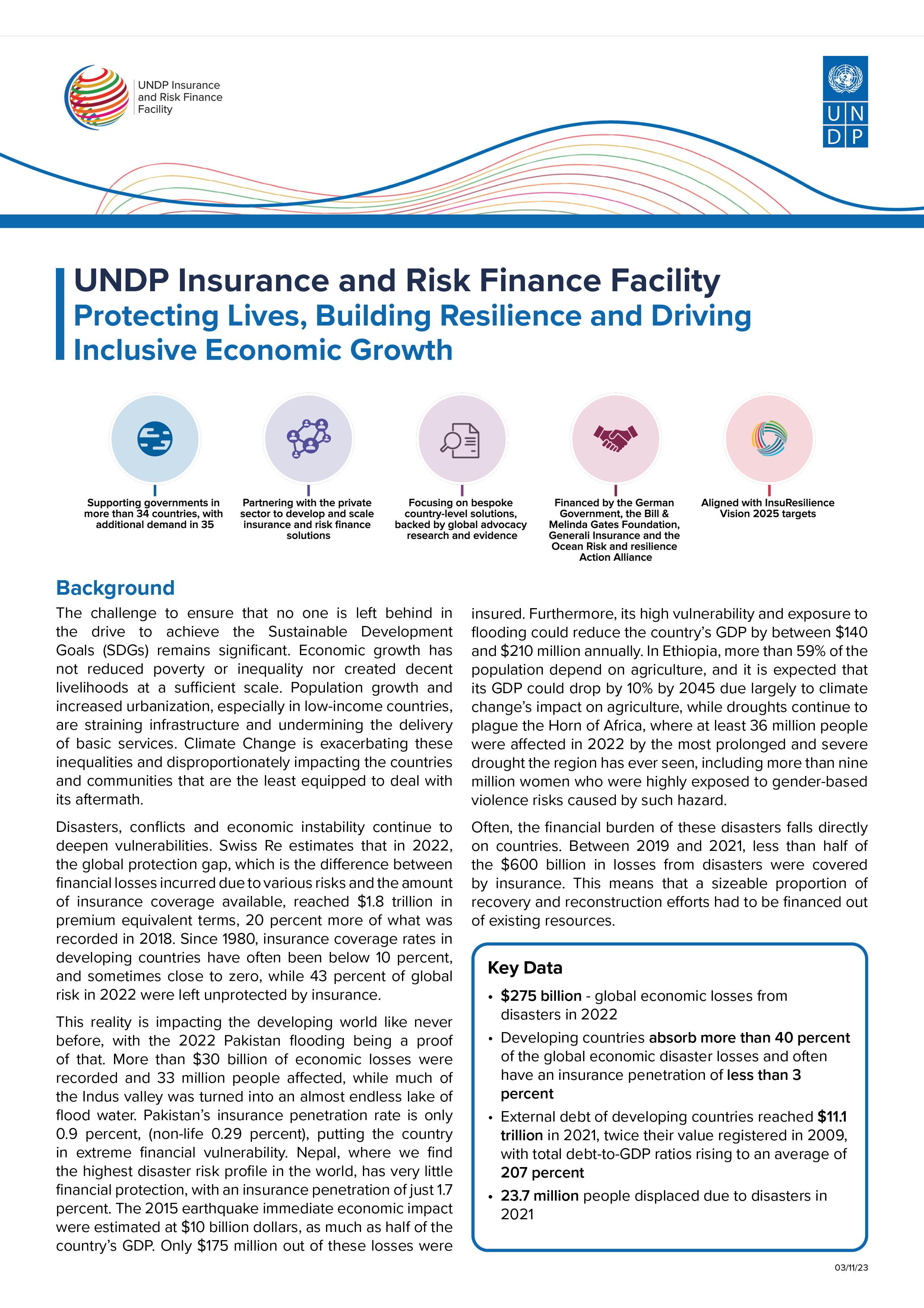 UNDP Insurance and Risk Finance Facility. Protecting Lives, Building Resilience and Driving  Inclusive Economic Growth